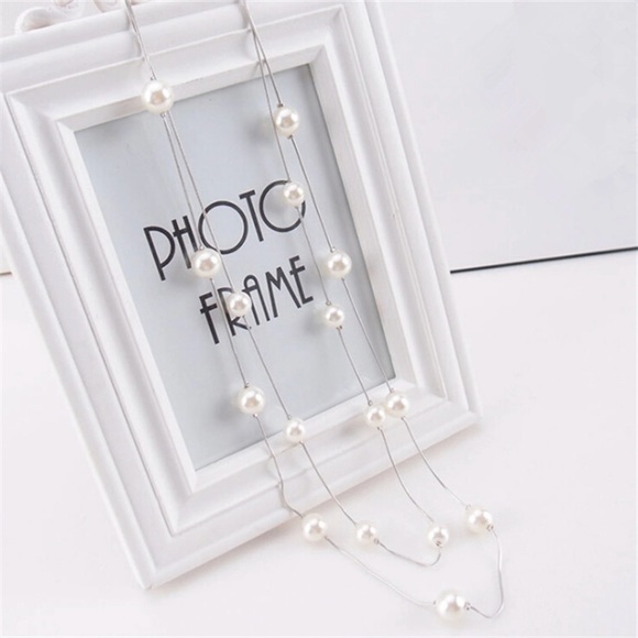 NEW!💙💎PEARL SILVER LOOK NECKLACE💎💙DOUBLE LAYER - Picture 3 of 13